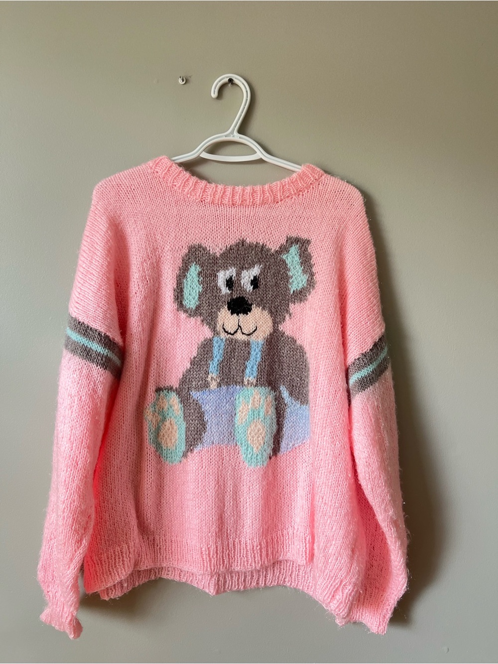 Hand knit Pink Plush Bear Graphic Sweater - Women - Picture 2 of 8